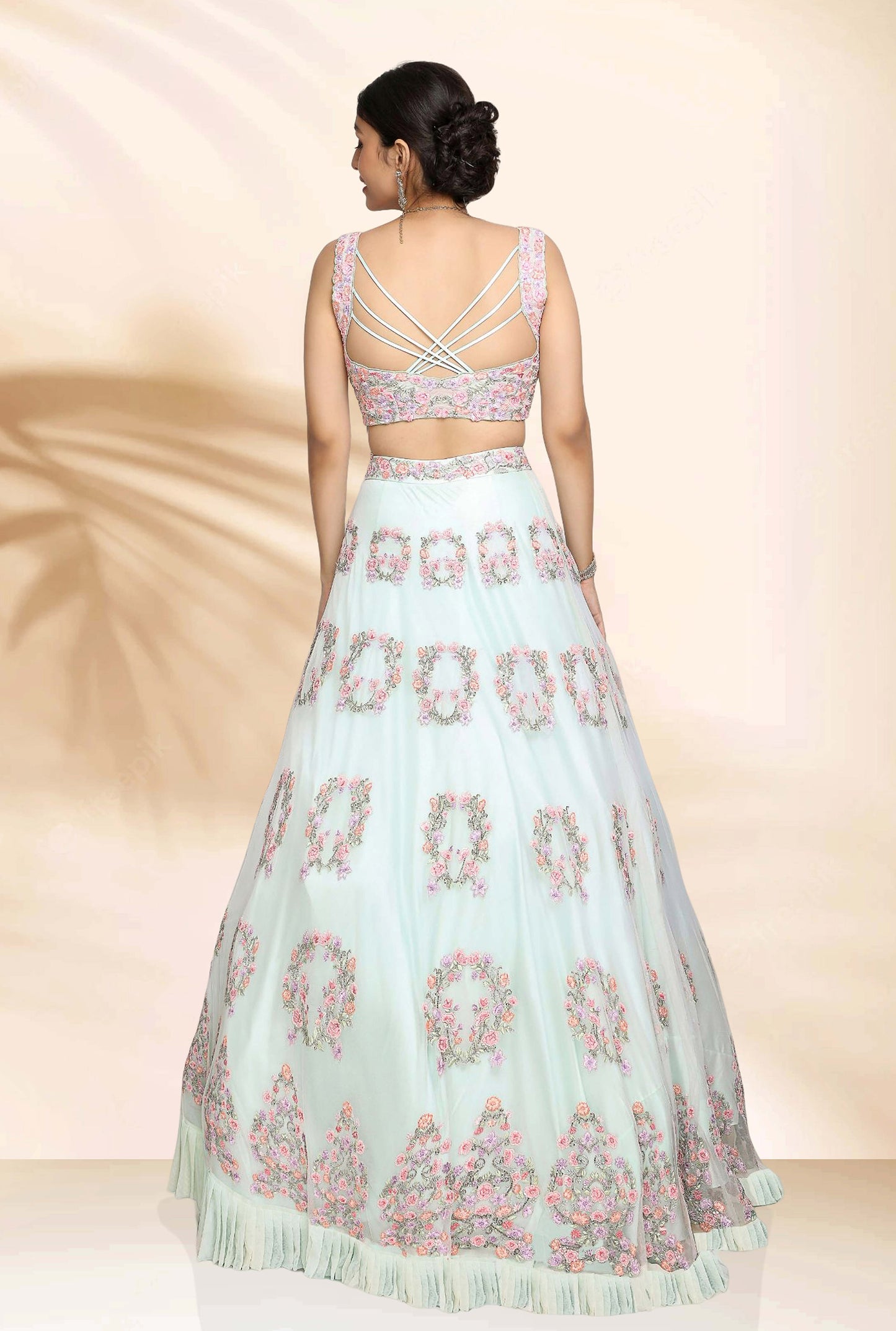 Crescent of flowers lehenga set- Blue