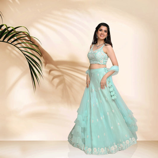 Peacock Designer Lehenga Set- Blue