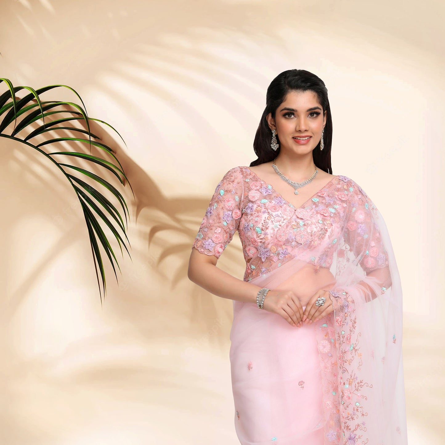 Daisy Designer Saree set- Pink