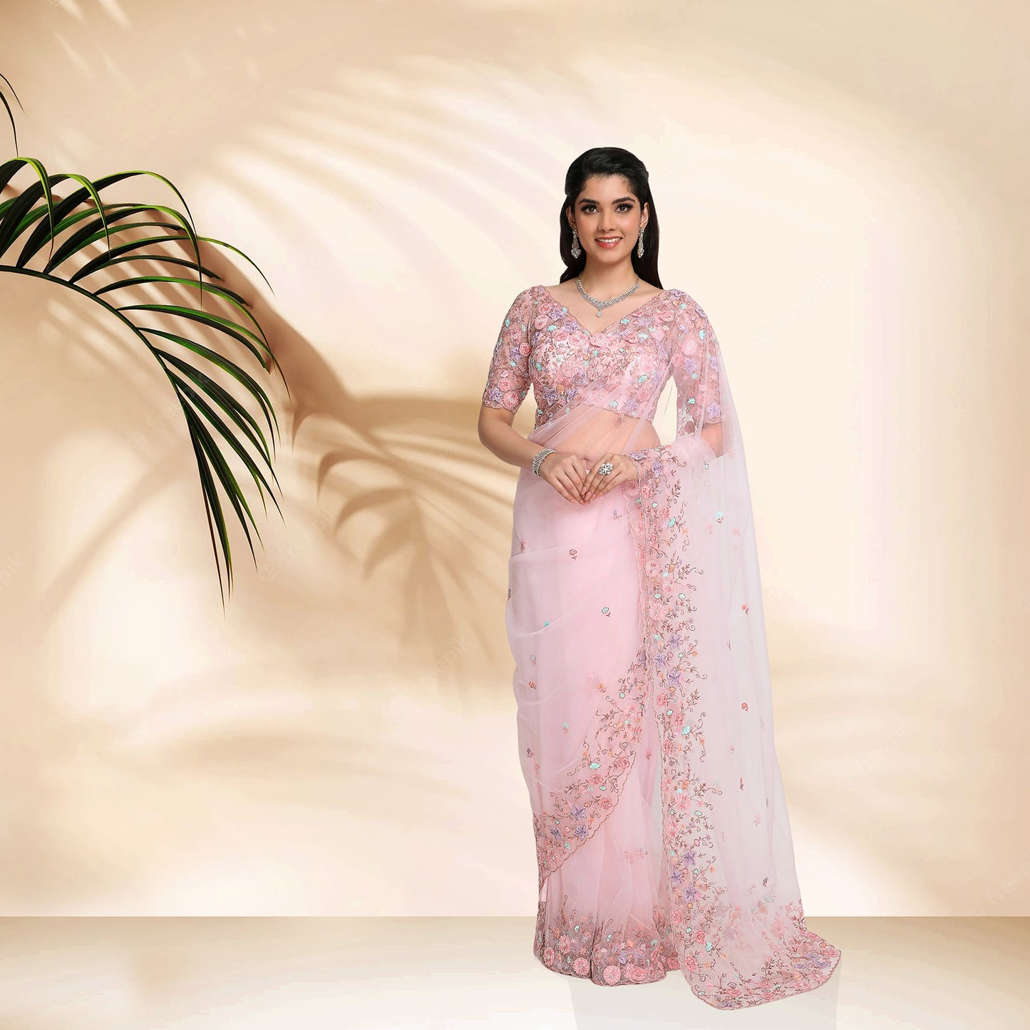 Daisy Designer Saree set- Pink