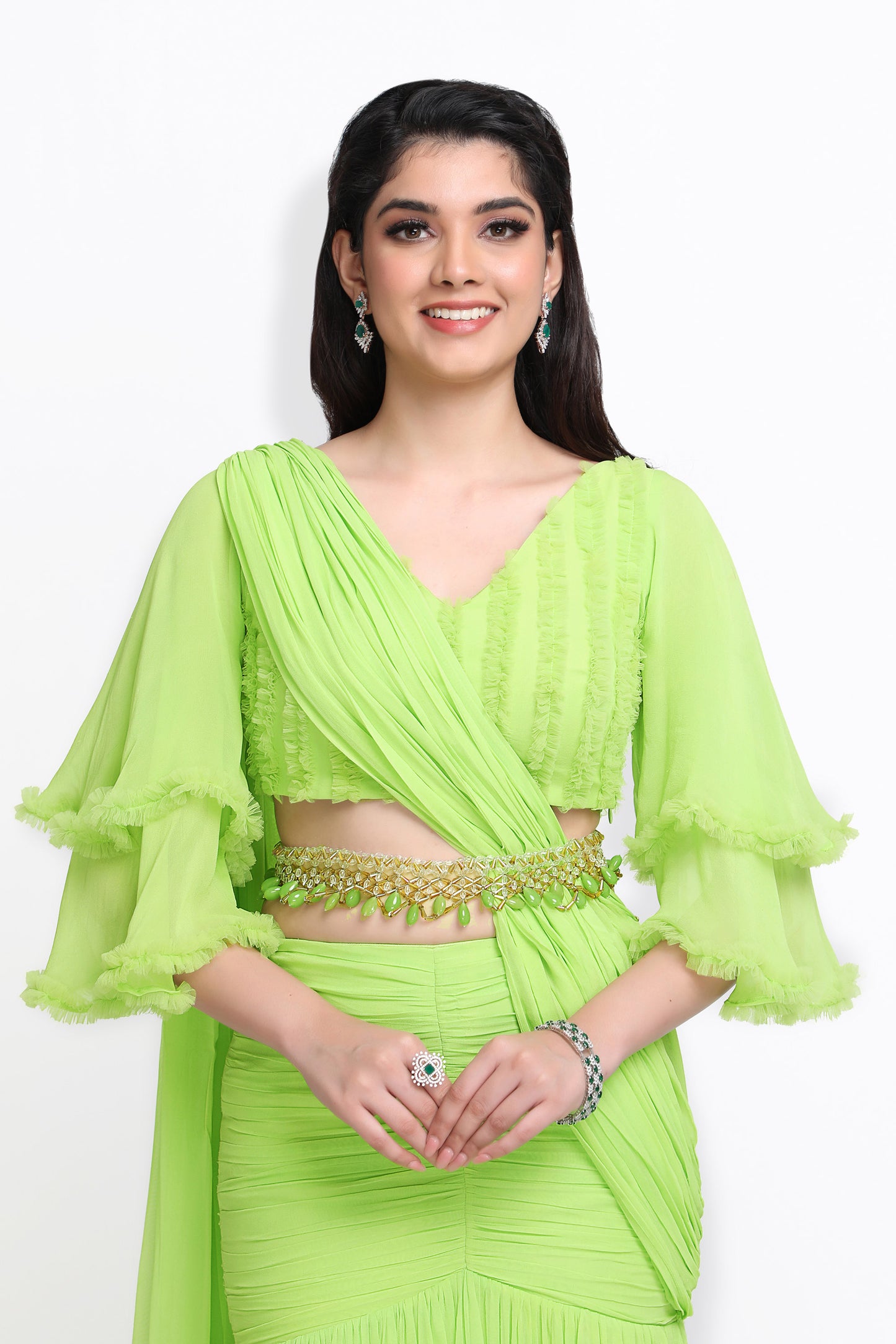 Dahlia Ready to wear Saree Set- Green