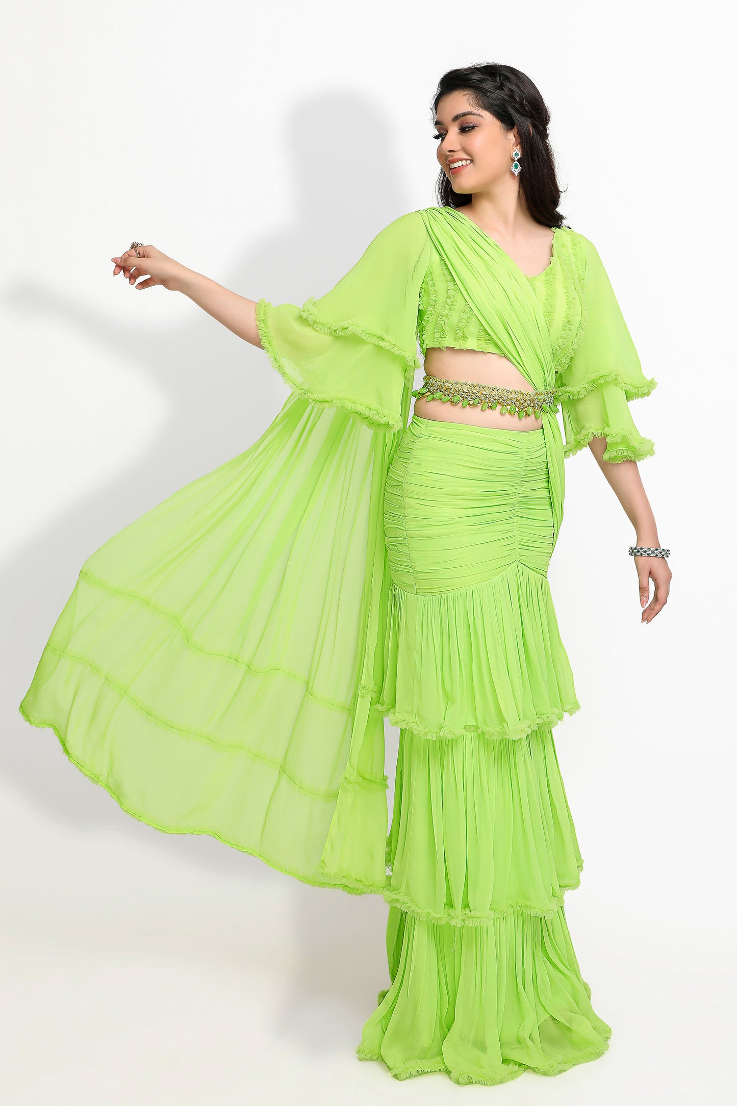 Dahlia Ready to wear Saree Set- Green