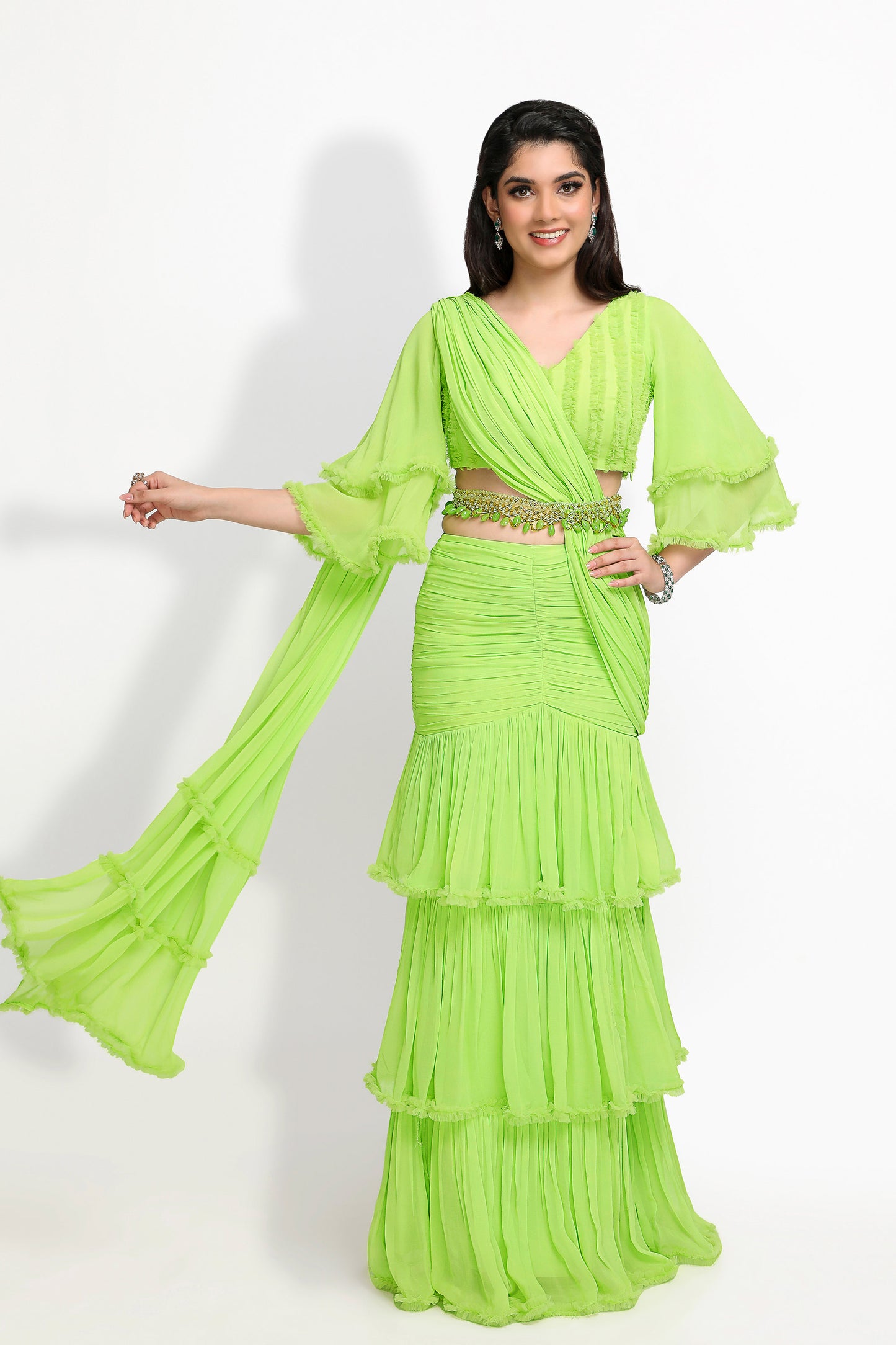 Dahlia Ready to wear Saree Set- Green