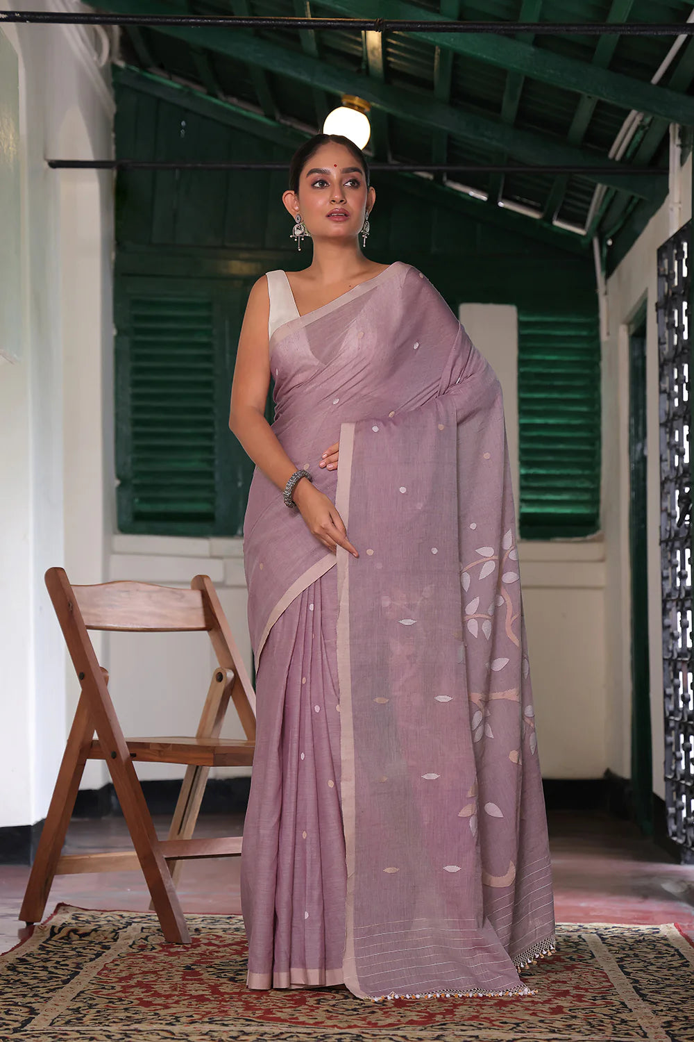 Handloom Mauve Purple Soft Cotton Jamdani Saree