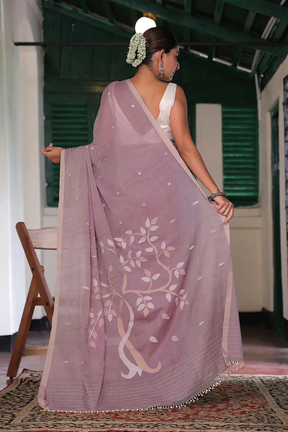 Handloom Mauve Purple Soft Cotton Jamdani Saree