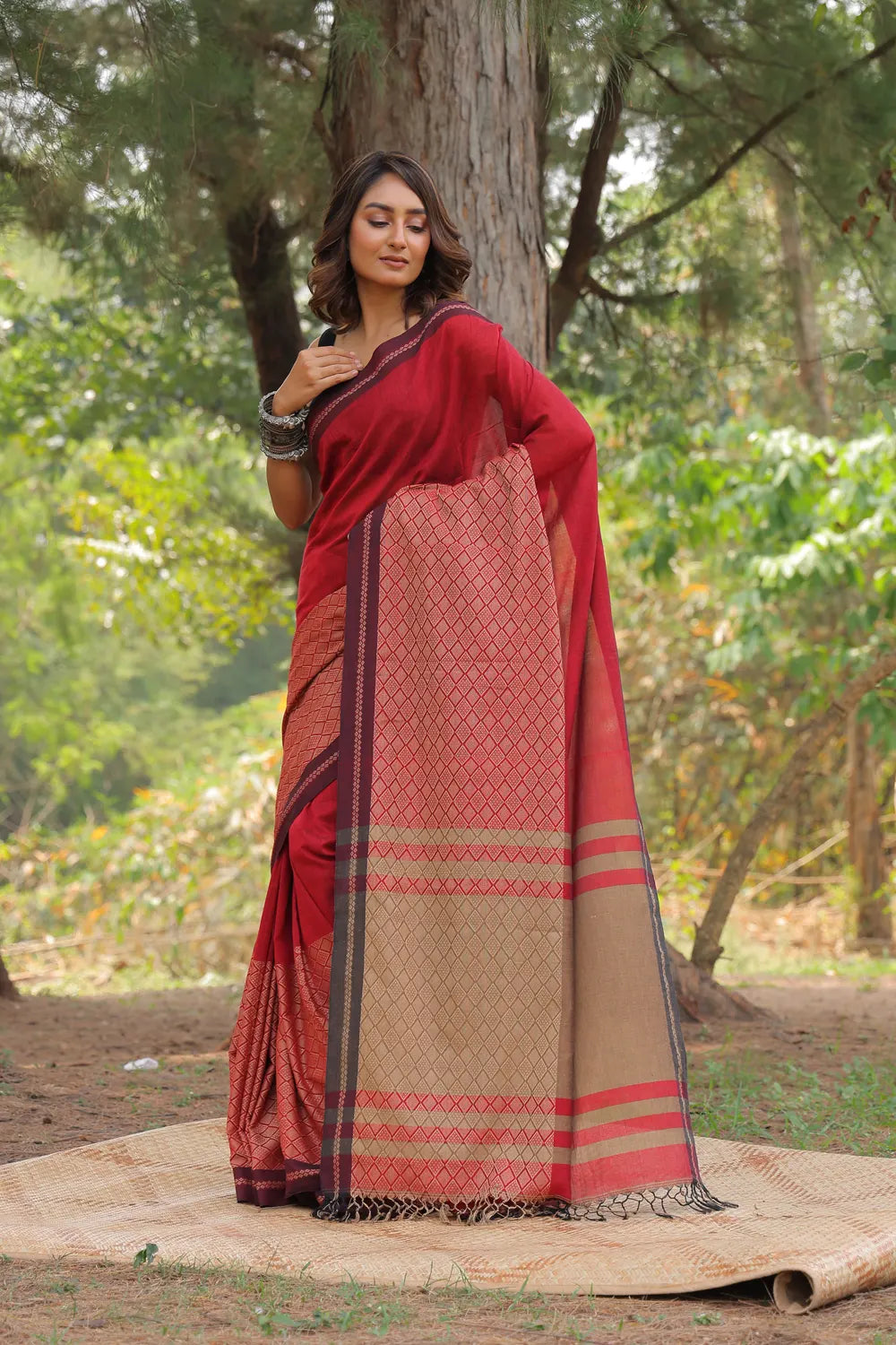 Handloom Red Soft Cotton Saree