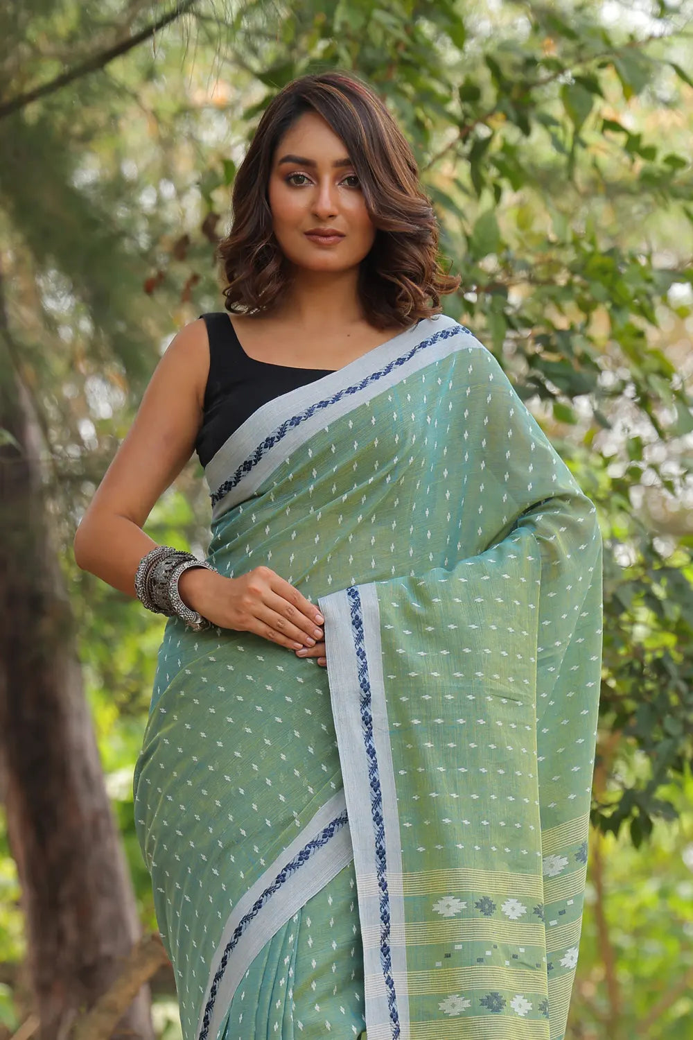 Handloom Cool Green Soft Cotton Saree