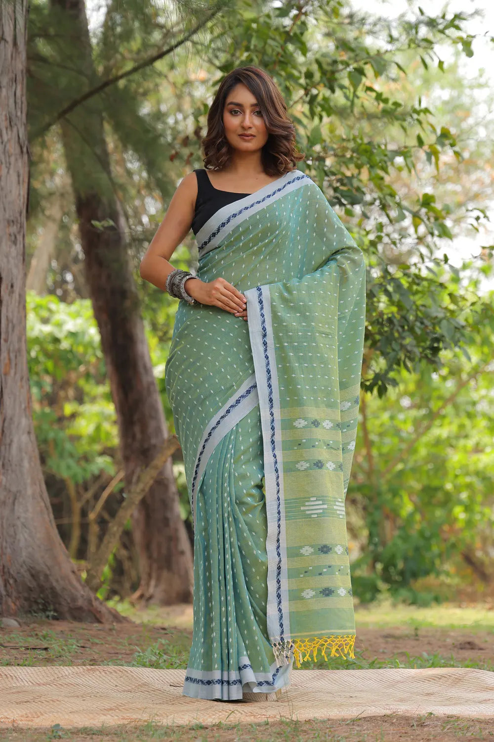 Handloom Cool Green Soft Cotton Saree