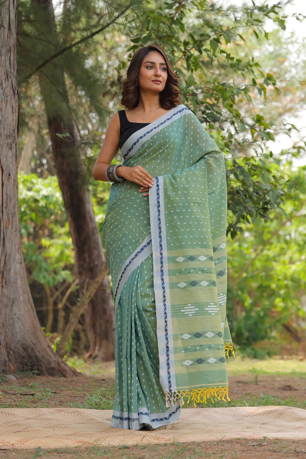 Handloom Cool Green Soft Cotton Saree