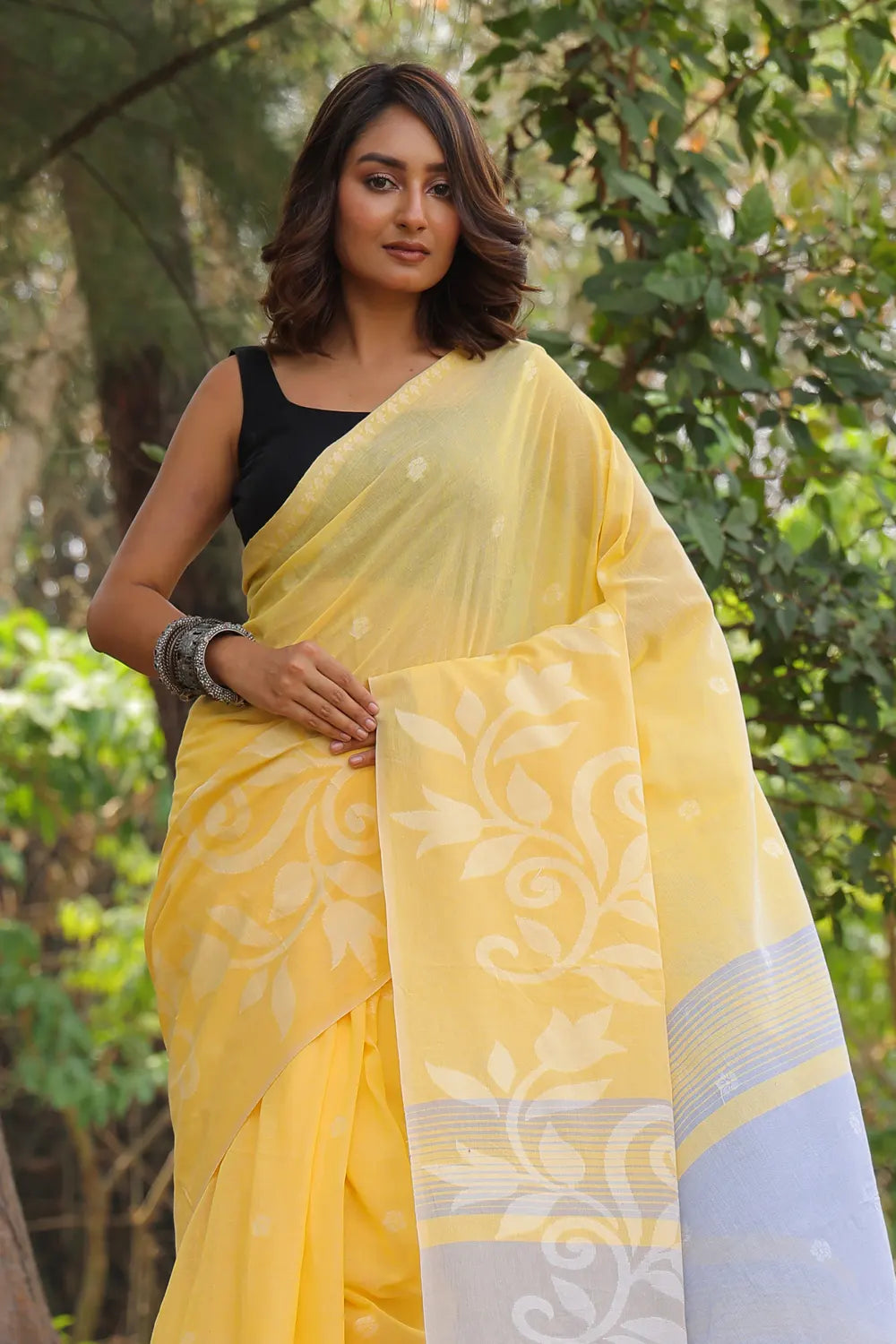 Handloom Yellow Soft Cotton Jamdani Saree