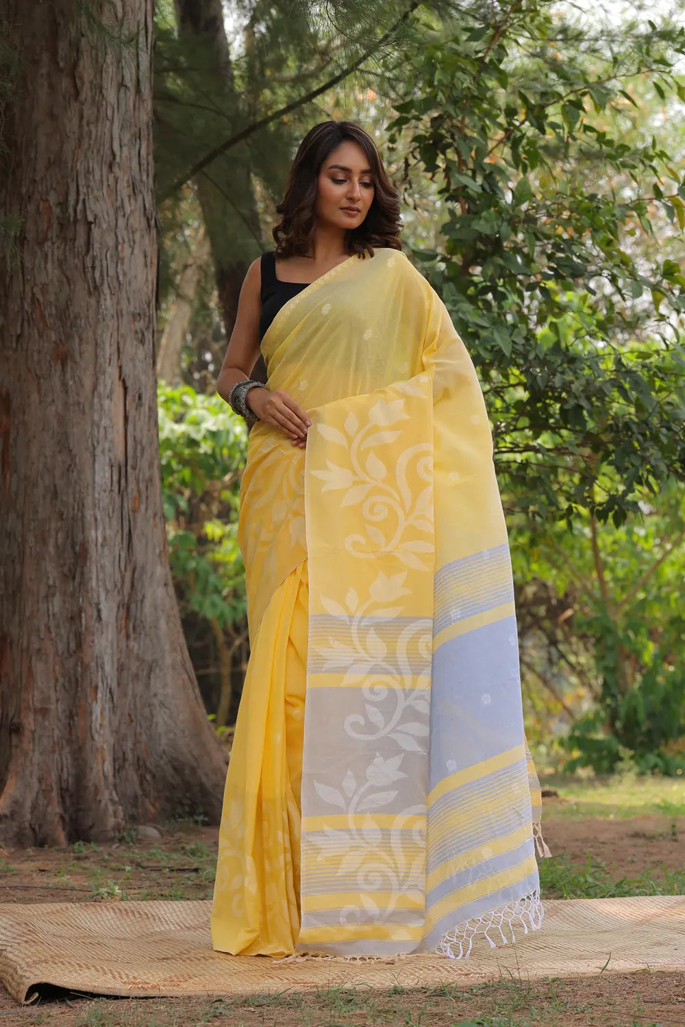 Handloom Yellow Soft Cotton Jamdani Saree