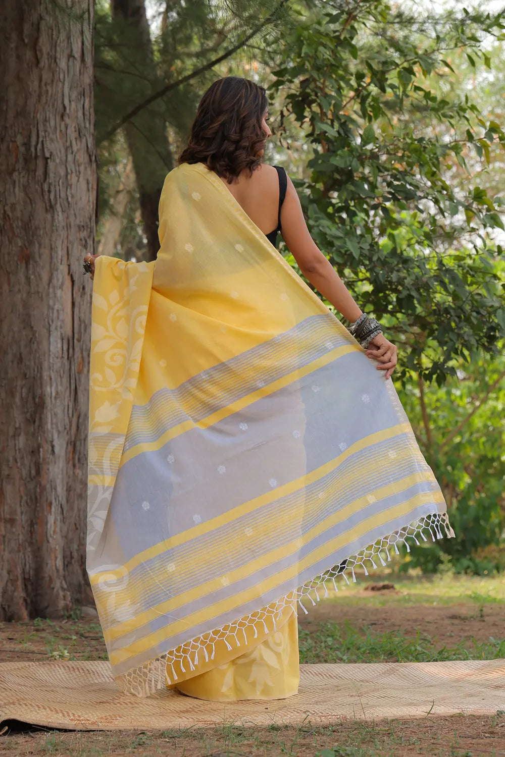 Handloom Yellow Soft Cotton Jamdani Saree