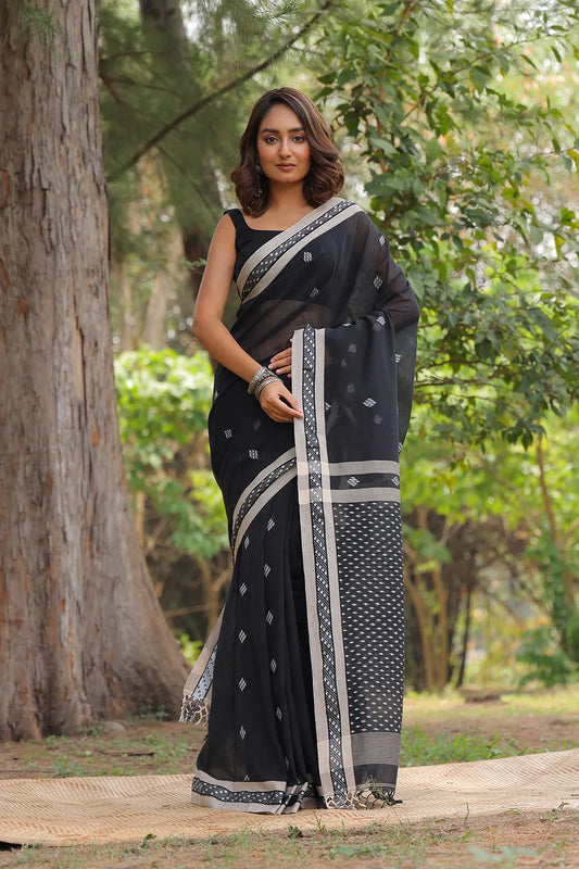 Handloom Black Soft Cotton Saree