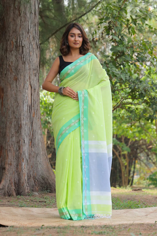 Handloom Spring Green Soft Cotton Saree