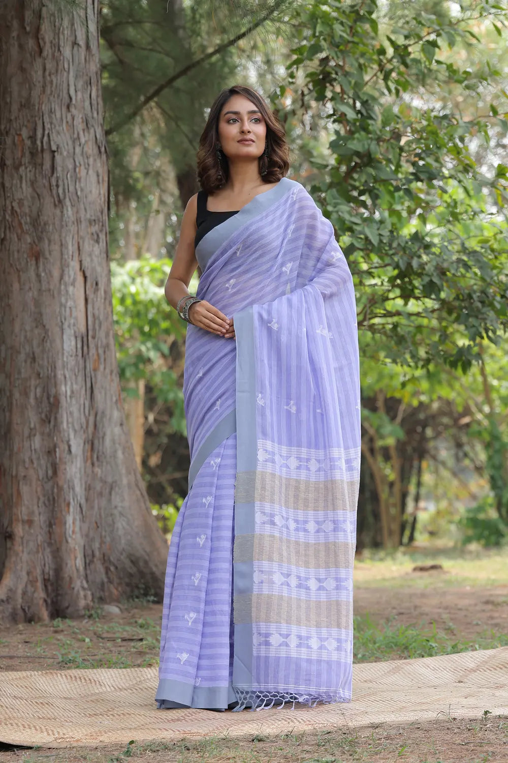 Handloom Lavender Purple  Soft Cotton Jamdani Saree