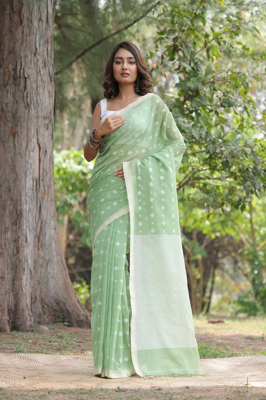 Handloom Light Green Soft Cotton Saree