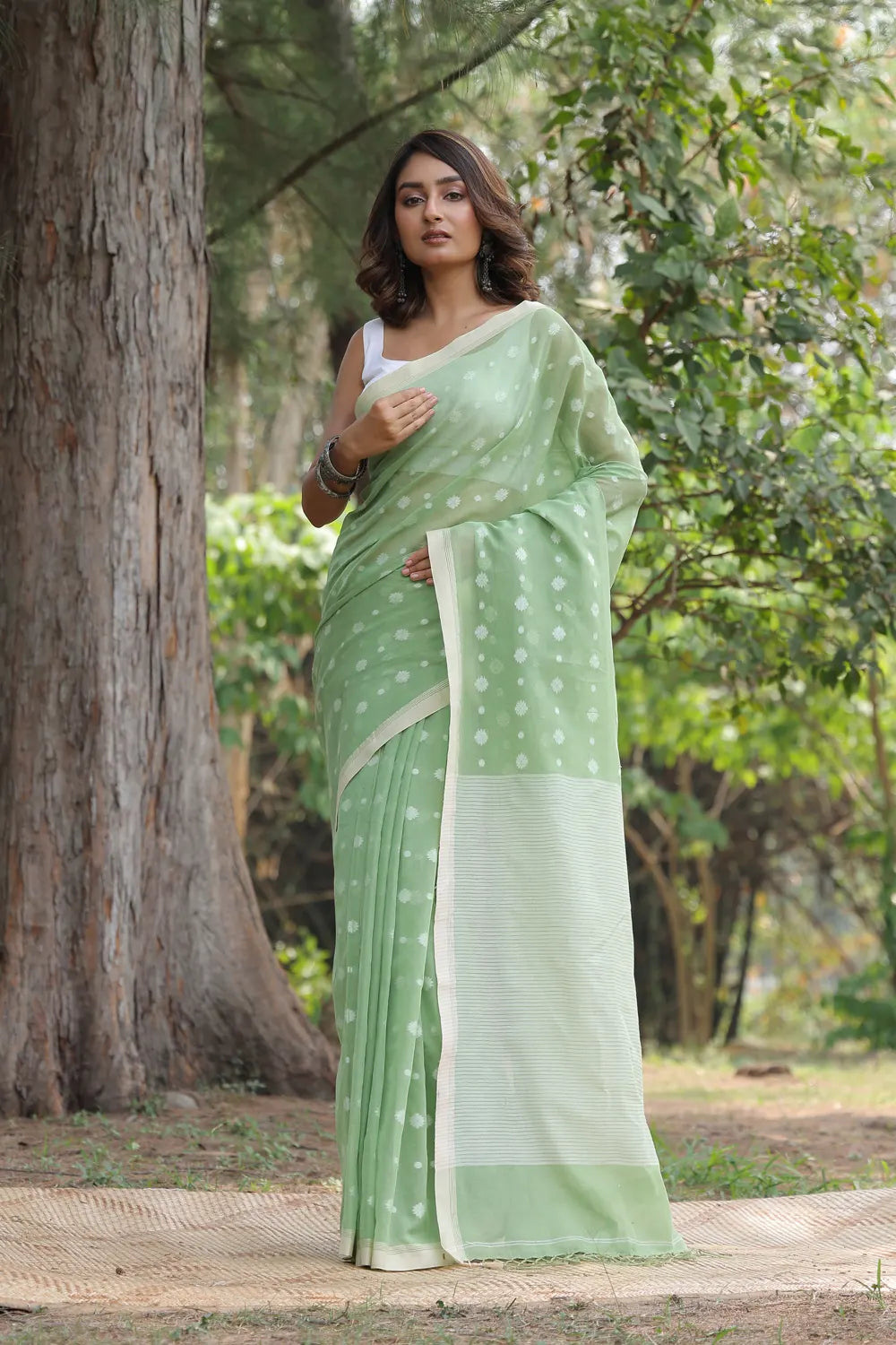 Handloom Light Green Soft Cotton Saree