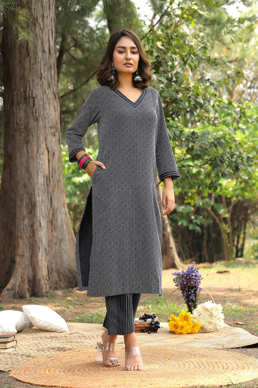 Black Pure Cotton Kurta Set