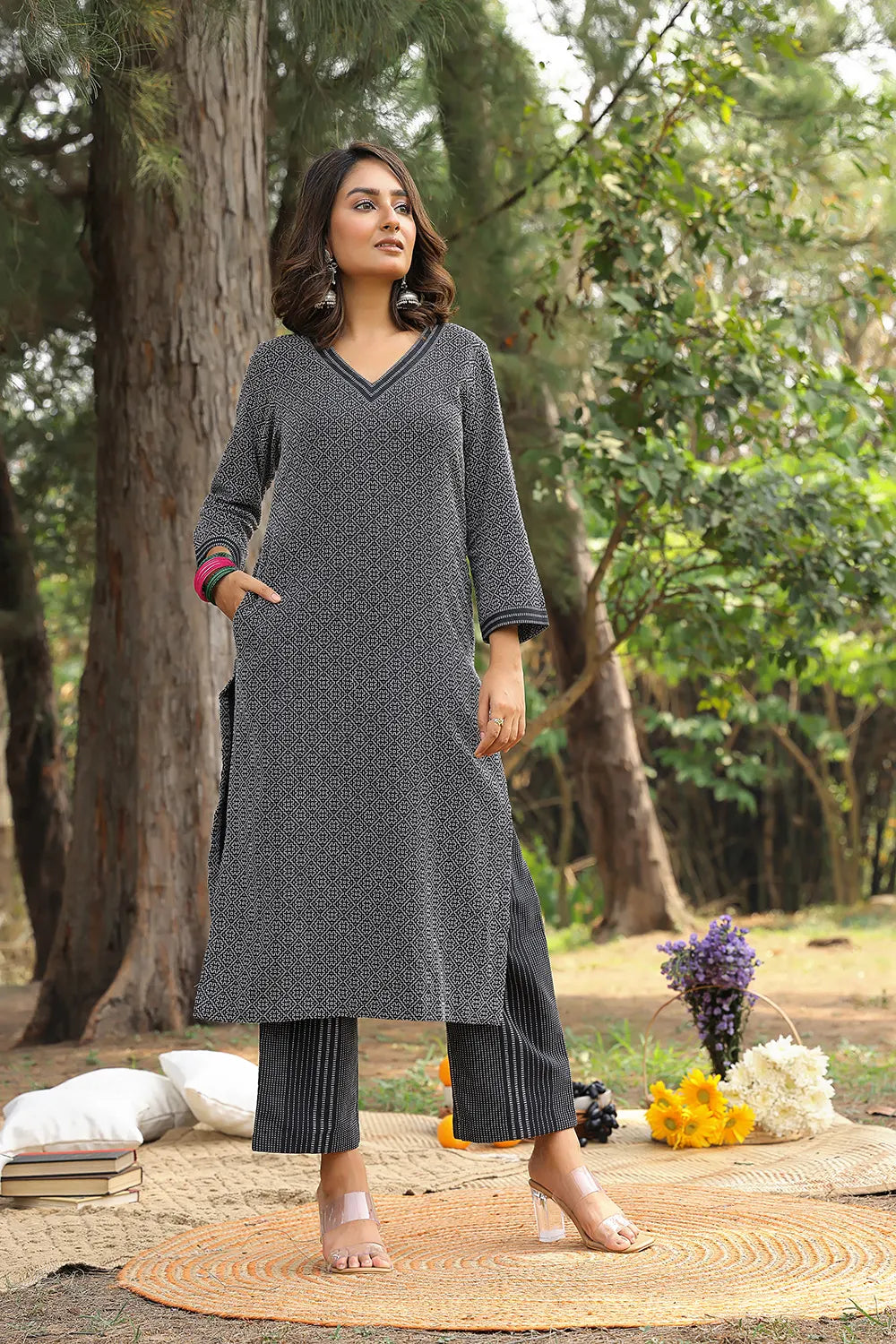 Black Pure Cotton Kurta Set