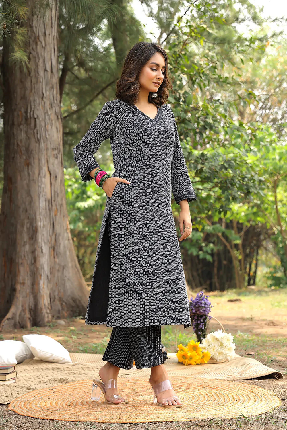 Black Pure Cotton Kurta Set