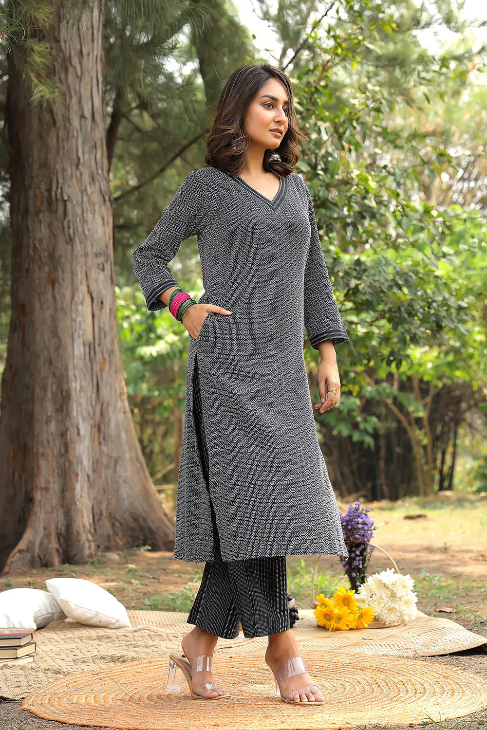 Black Pure Cotton Kurta Set