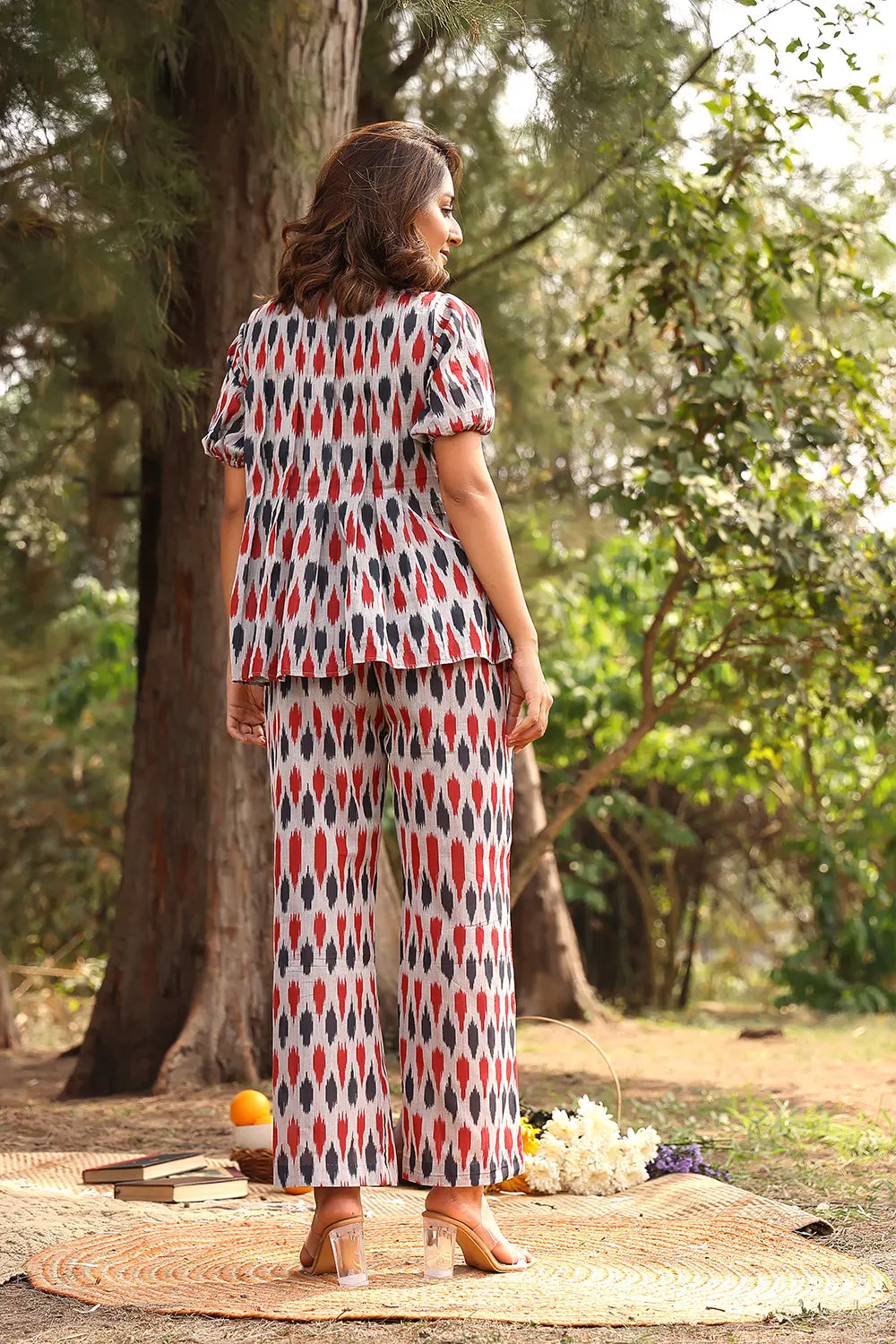 Red & Blue Pure Cotton Ikat Co-ord Set