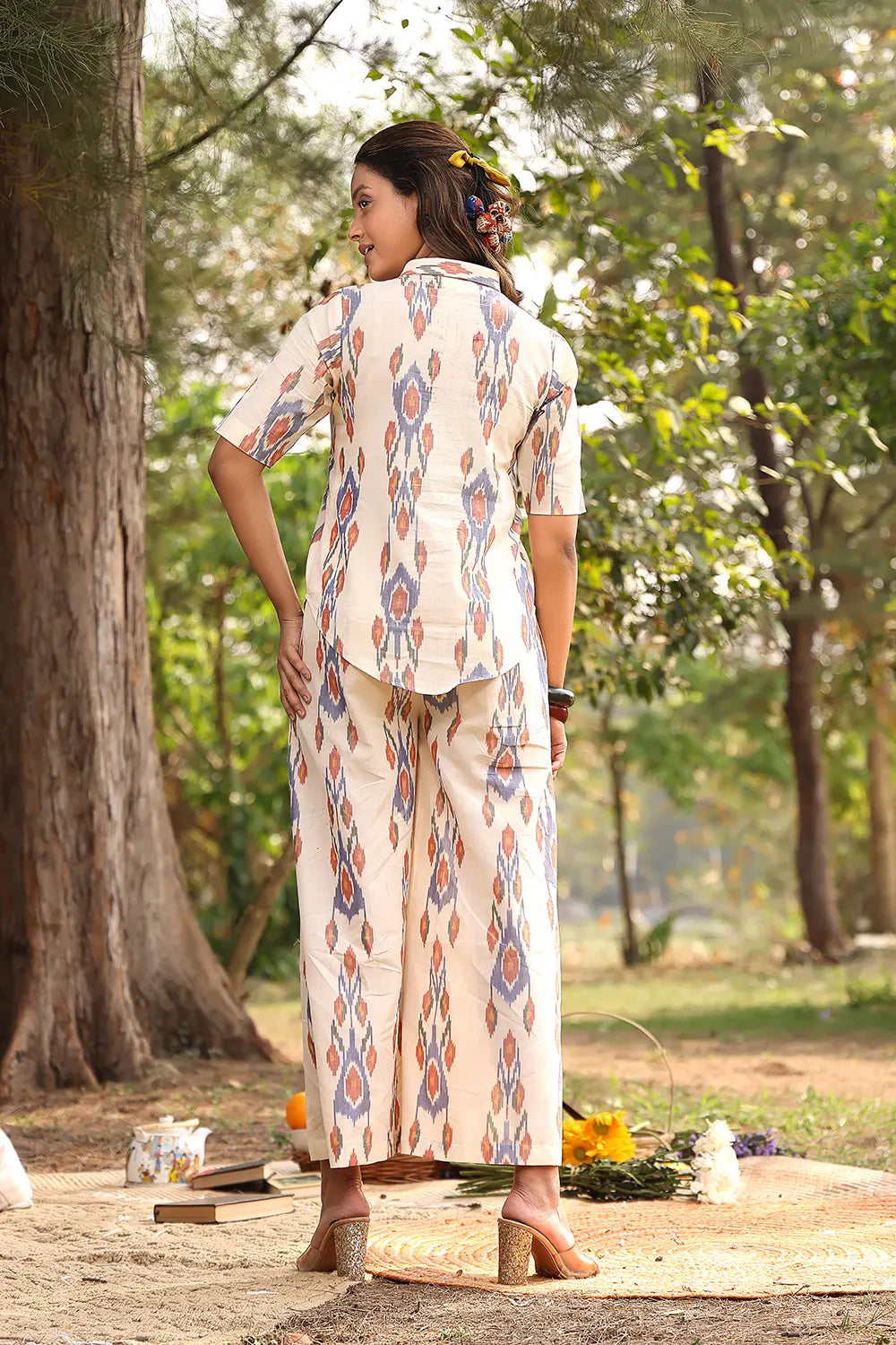 Cream Pure Cotton Ikat Co-ord Set