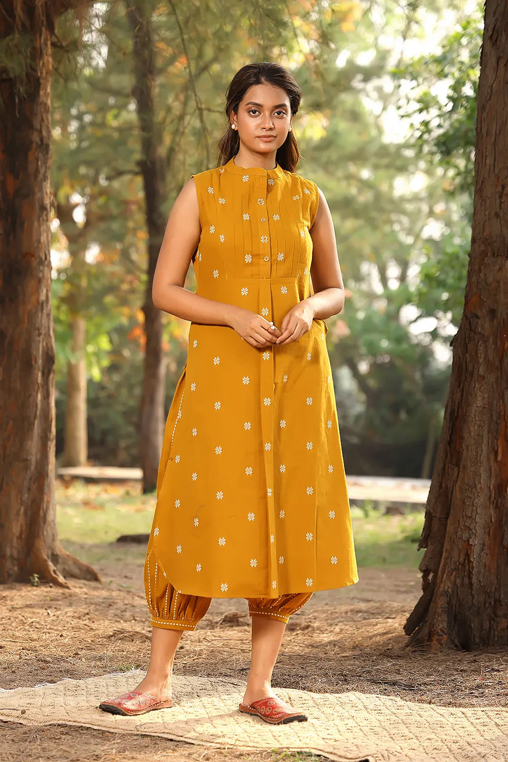 Mustard Woven Pure Cotton Kurta Set