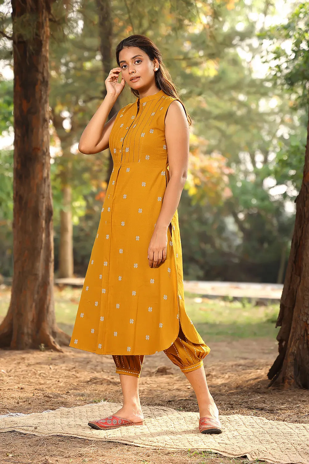 Mustard Woven Pure Cotton Kurta Set