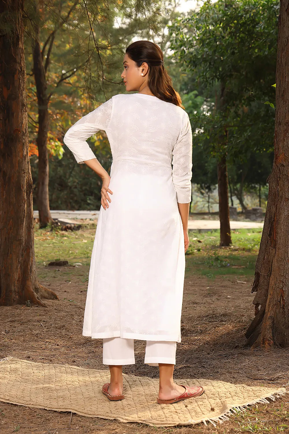 White Pure Cotton Angrakha With Dori Tie Up Kurta Pant Set