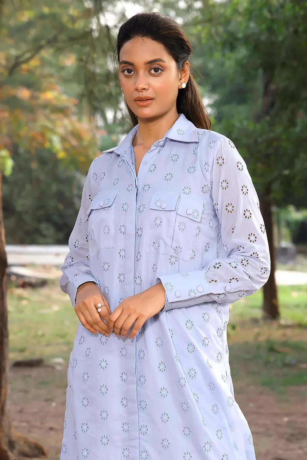 Blue Pure Cotton Collar Shirt Co-ord Set