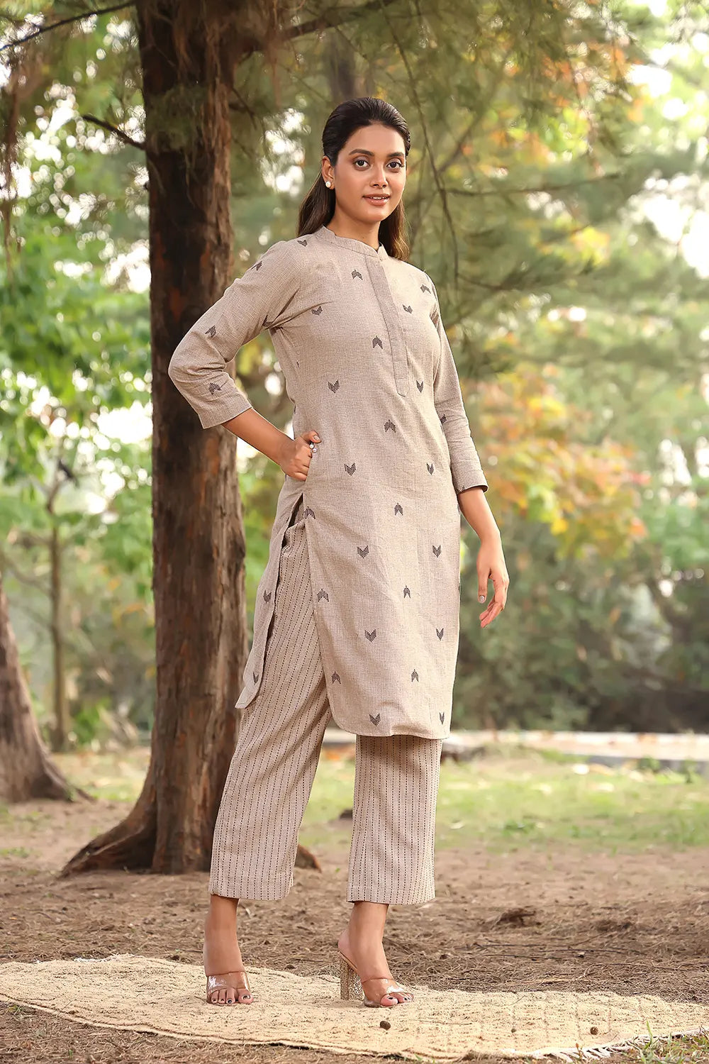 Beige Pure Cotton Kurta Set