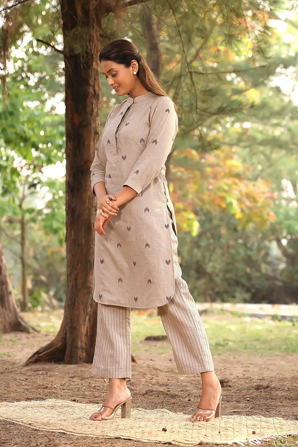 Beige Pure Cotton Kurta Set