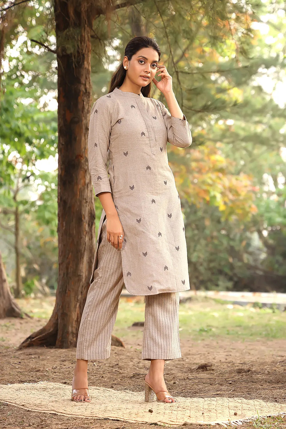 Beige Pure Cotton Kurta Set