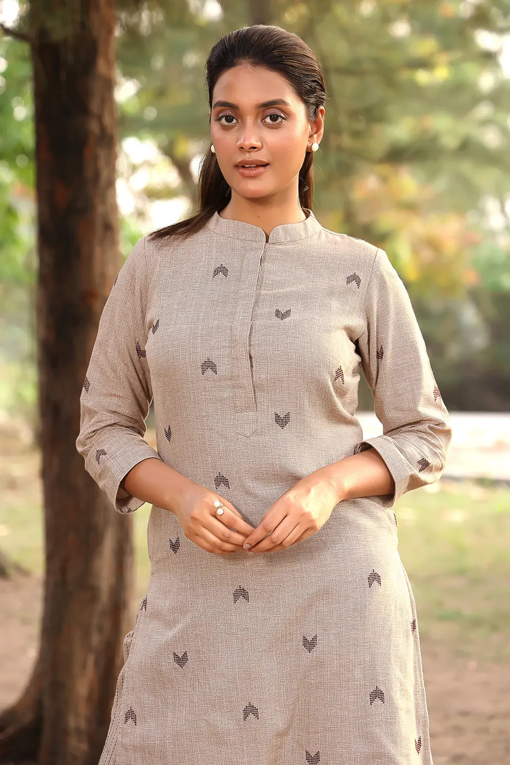 Beige Pure Cotton Kurta Set