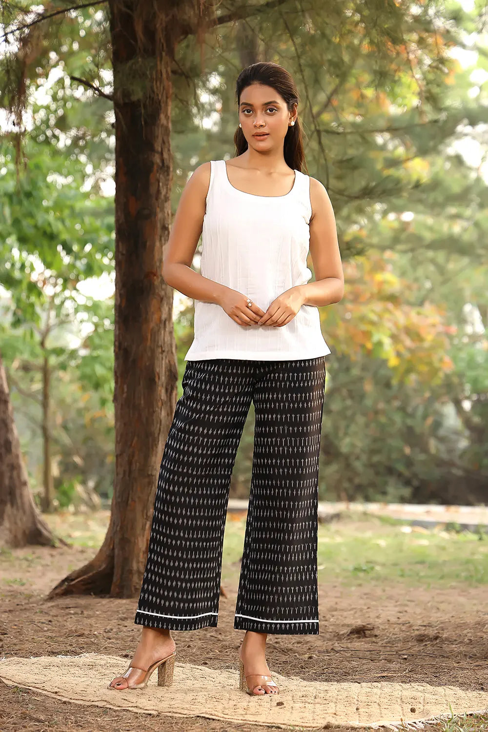 White & Black Pure Cotton Ikat Co-ord Set