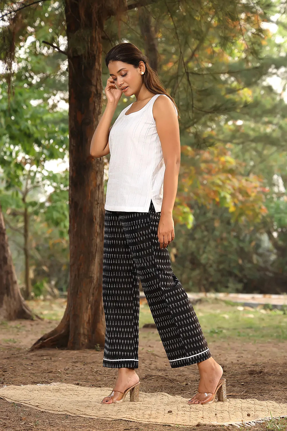 White & Black Pure Cotton Ikat Co-ord Set