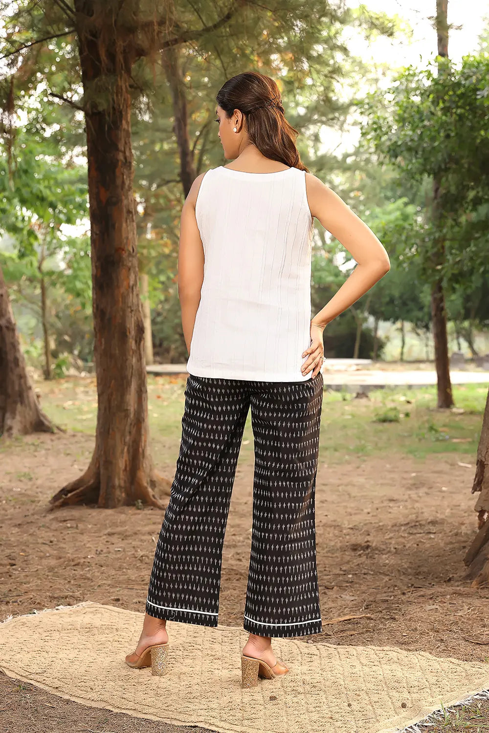 White & Black Pure Cotton Ikat Co-ord Set