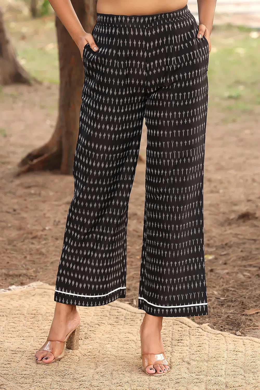 White & Black Pure Cotton Ikat Co-ord Set