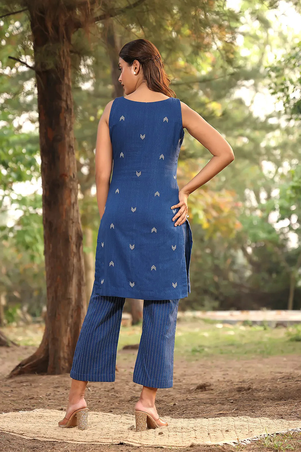 Blue Pure Cotton Kurta with Malai White Pant Set