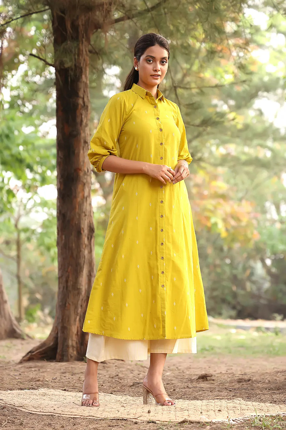 Lemon Woven Pure Cotton Kurta Set