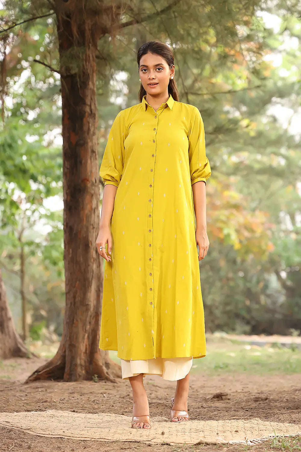 Lemon Woven Pure Cotton Kurta Set