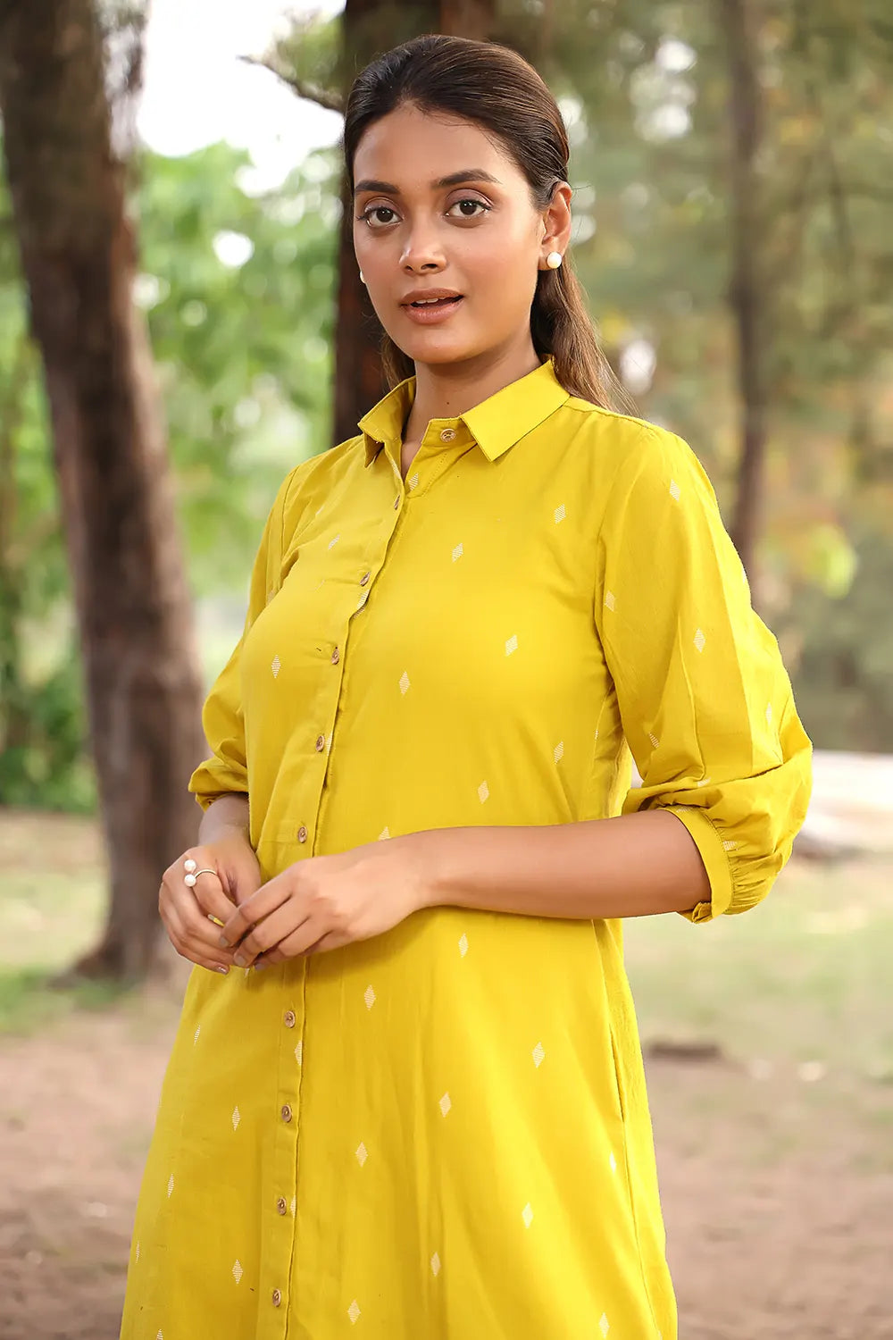 Lemon Woven Pure Cotton Kurta Set