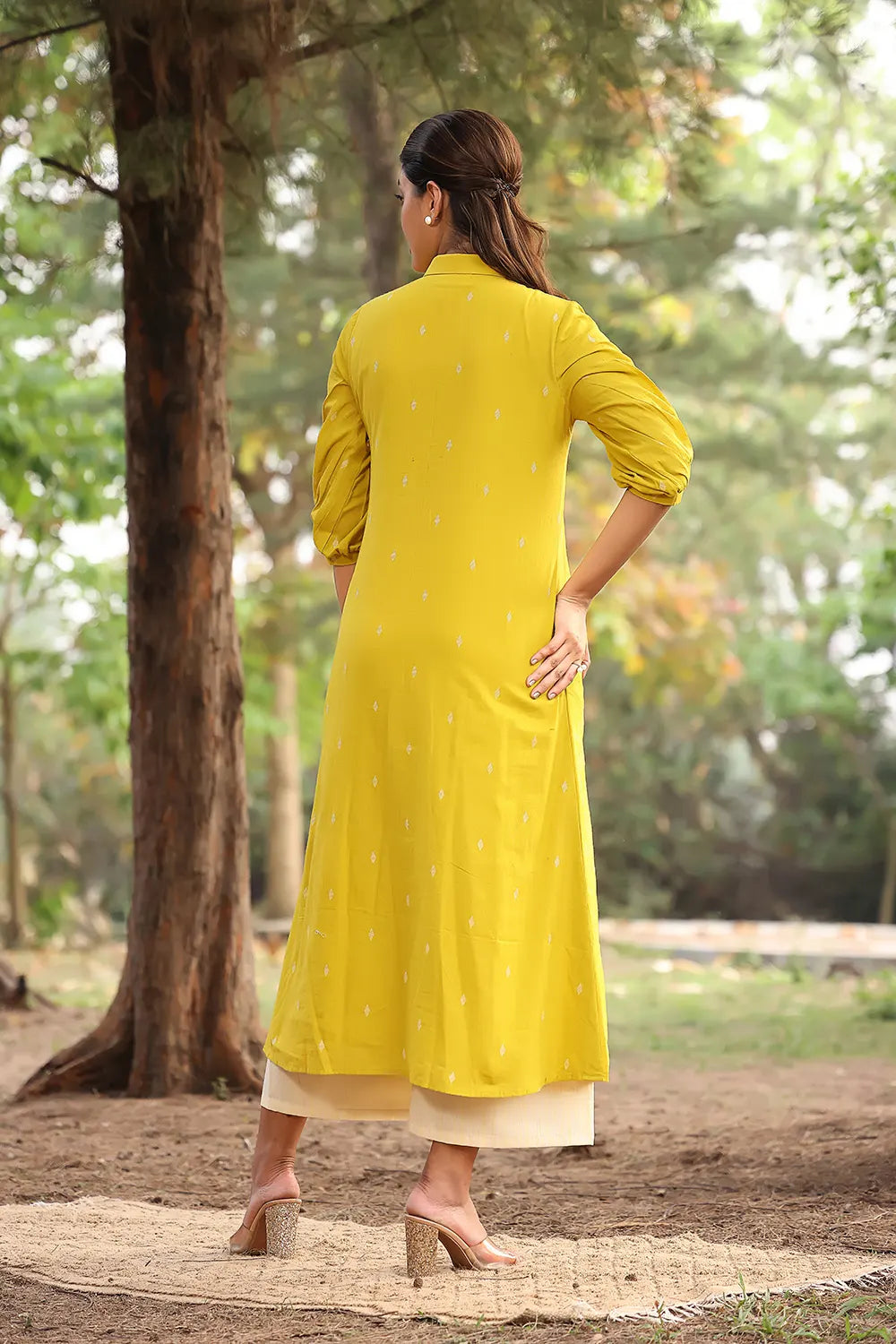 Lemon Woven Pure Cotton Kurta Set