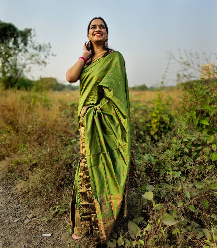 Barasha Green Mekhela Chador Saree