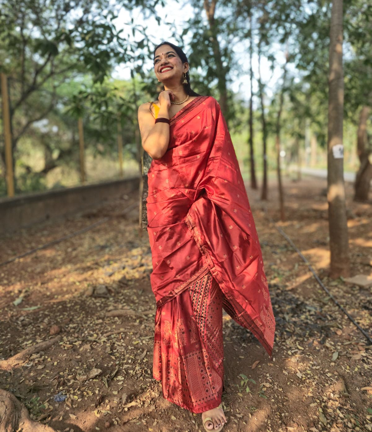 Seuli Red Mekhela Chador Saree