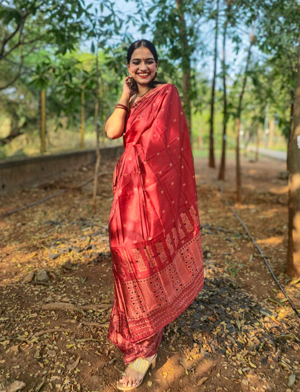 Seuli Red Mekhela Chador Saree