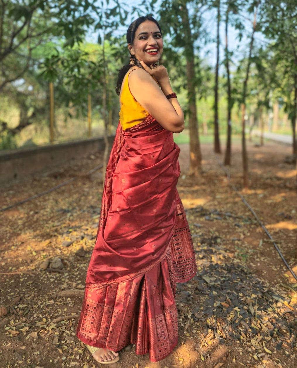 Seuli Red Mekhela Chador Saree