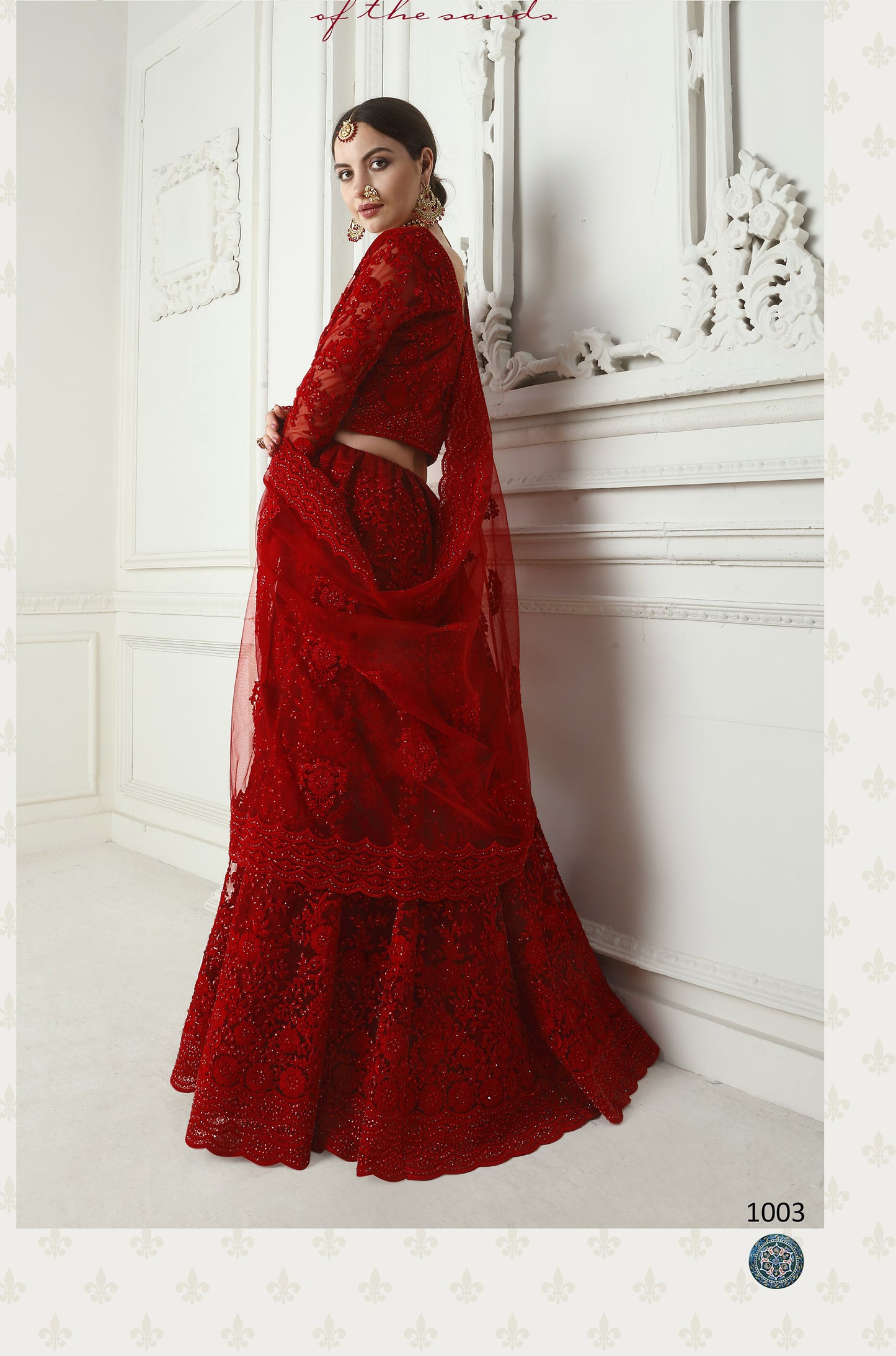 Red Cording Embroidery Net Bridesmaid Lehenga