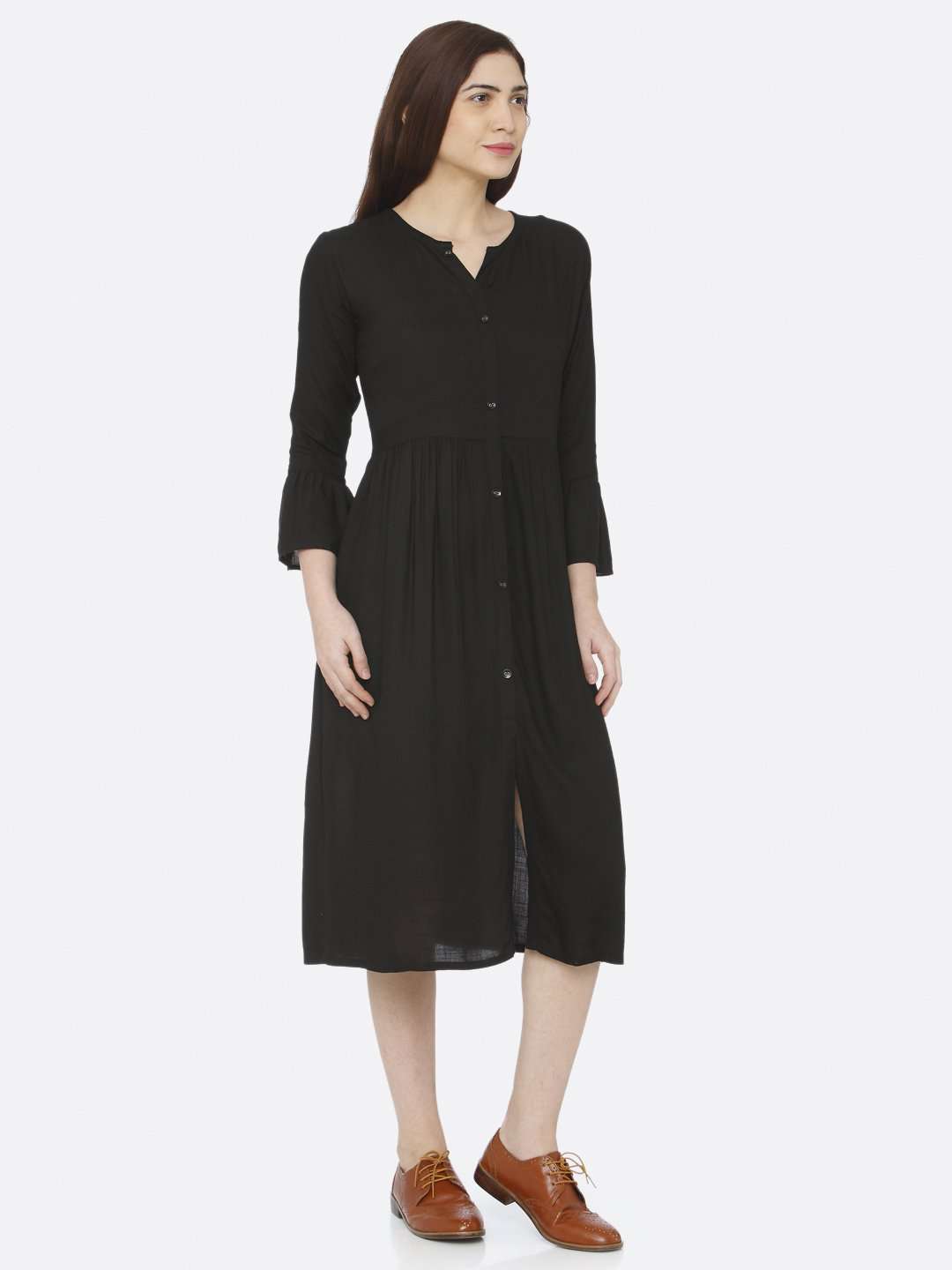 Black Plain Cotton Slub Dress | Rescue